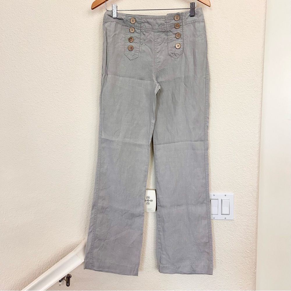 Cynthia Rowley Womens 100% Linen Pants Sz4 Sailor Button Lagenlook Grey